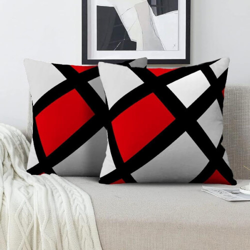 Set di 2 federe geometriche 45x45 cm, rosse e nere 1