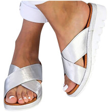 Women Dressy Comfy Platform Casual Shoes Summer Beach Travel Slipper Flip Flops 35 Silver