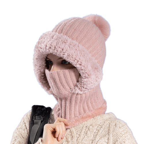 Conjunto de gorro, cachecol e máscara facial de lã tricotada 3 em 1