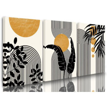 3-Piece Boho Canvas Wall Art Set, 12"x16", Tropical Leaves Design for Living Room, Bathroom & Office – Compatible with Mid-Century Decor