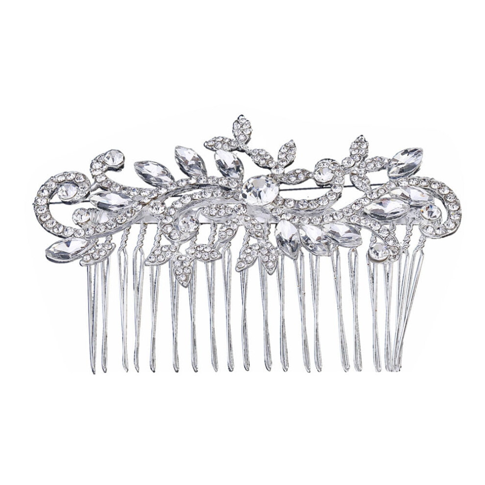 Silver Kallory 1Set Rhinestone Hair Comb Headpiece Flower Design For Bridal Look