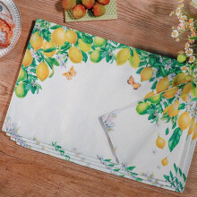 Omkeerbare citroen placemats set van 4, wasbaar, hittebestendige stoffen placemats voor de keukentafel, katoenen placemats in landelijke stijl,
