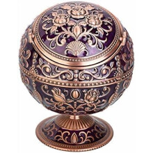 Windproof Metal Ashtray with Lid, Odor Eliminator, Hand-Stamped Rose Pattern, Portable Indoor/Outdoor Cigar Ashtray – Dark Purple & Red Copper