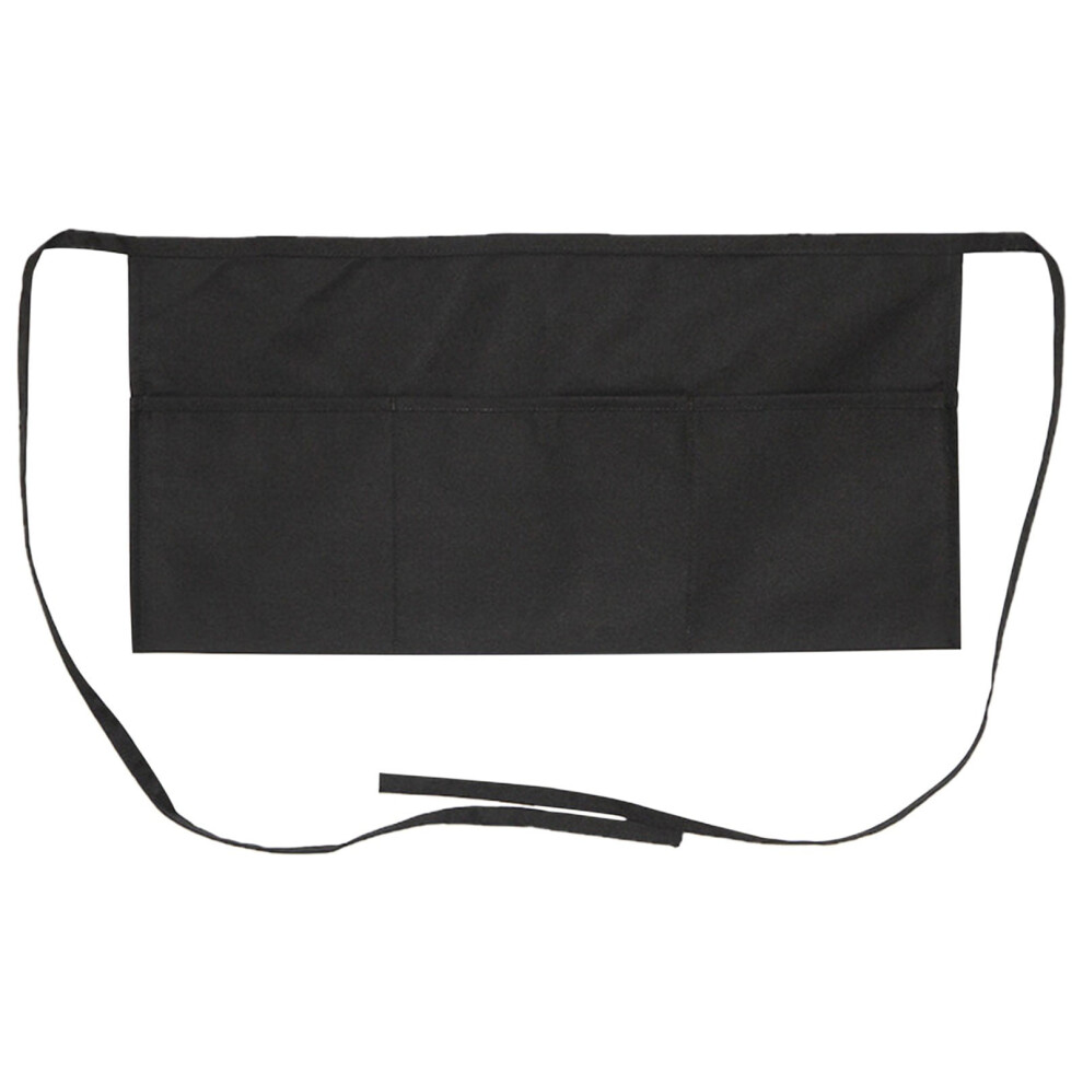 Black Half-Length Waist Apron With 3 Pockets, Compatible With Restaurant & Culinary Work 9353595449206