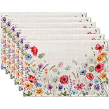 Set van 6 placemats met aquarel bloemenmotief van kamille en lavendel, 30 x 45 cm, wasbaar, linnen tafelmatten in landelijke stijl.