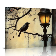 Kunstdruck „Dunkler Rabe“, 50 x 40 cm – Vintage-Krähen-Ästhetik, gruselige Halloween- und Dark-Academia-Dekoration, kompatibel mit