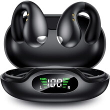 Ultra Open Ear-hörlurar – Ergonomiska Clip-On, Benledning, Vattentäta, Säker Passform för Små Öron, Obsidiansvarta