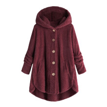 Abrigos de invierno para mujer, tallas grandes, tops de felpa con botones, cárdigan holgado con capucha, abrigo de lana, chaqueta informal de felpa,