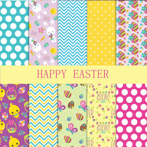 10Pcs Easter Fabric Eggs Rabbit Printed Fabric Squares Easter Quilting Patchwork Fabrics for Easter DIY Crafts Supplies