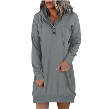 Kleider für Damen 2023 und Winter Langarmkleid für Damen Kapuzenkleid, einfarbig, lässig