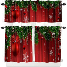 Red Christmas Kitchen Curtains & Valances Set – Floral Snowflake Design, 54x18" Tier + 27x36" Valances (3 Panels), Compatible with Standard Rods