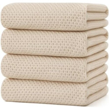 Torchons de cuisine 100 % coton à tissage gaufré, lot de 4, ultra doux et absorbants, pour essuyer la vaisselle et les mains, 51 x 71 cm, beige