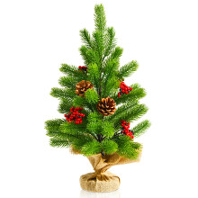 2ft Mini Christmas Tree with 60 Tips, Pine Cones & Berries – Small Tabletop Artificial Pine Tree for Xmas Home Décor