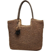 Strandtasche aus Stroh, sommerliche Tragetasche aus Webstoff mit Quasten, große Schulterhandtasche, Strohgeldbörsen und Handtaschen für Damen