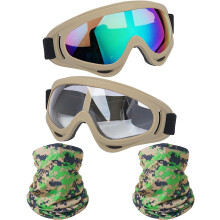 Motorcycle Goggles,2 Pack Dirt Bike ATV Motocross Riding Hiking Protective with 2 Pack Neck Breathable Bandana Mask