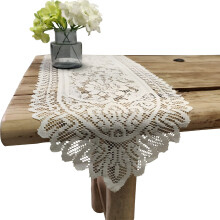 Tischläufer aus gehäkelter Baumwollspitze, beige, 13 x 44 Zoll, 2er-Pack