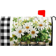 Buffalo Plaid Daisy Mailbox Cover, Magnetic, Waterproof, 21x18", Farmhouse Floral Decor – Compatible with Standard Mailboxes