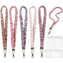 5 stuks elastische scrunchie-koordjes voor ID-badges en sleutels met 10 acryl badgehouders, schattige nekhanger met clip voor leraren,