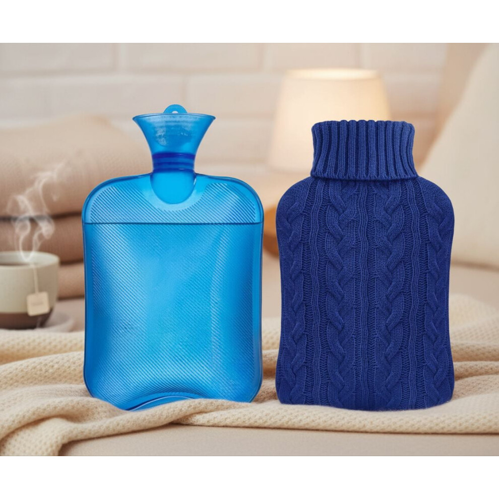 2L Hot Water Bottle with Knitted Cover â Hot/Cold Compress, Hand/Feet Warmer, Menstrual & Neck/Shoulder Pain Relief, Navy