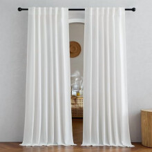 Faux Linen Ivory Sheer Curtains 72" L, Rod Pocket & Back Tab, Semi-Sheer, Light Filtering, Privacy, W52xL72, Set of 2