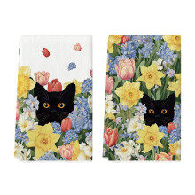 Torchons de cuisine Black Cat Hydrangea Spring Flowers, lot de 2, 45,7 x 66 cm