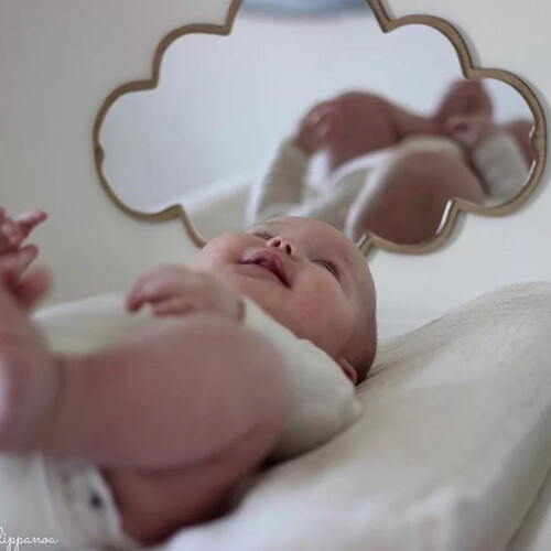 Antik træspejl med roterende stativ 1