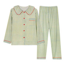 Damesmode pyjamaset met print en knoopsluiting - Top met lange mouwen en zakje & broek met elastische taille (M-2XL) Plus size pyjamaset