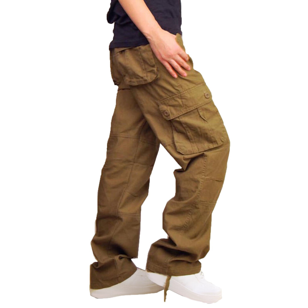 Cargo Pants For Men Outdoor Wide Leg Cargo Camo Relaxed Fit Casual Cotton Military Pants With Multi-Pocket,Yellow 9557311417368