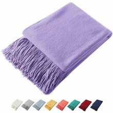 Decorative Knitted Throw Blanket with Fringe, Lightweight Acrylic Knit, Soft & Cozy Tassel Blanket for Couch, Sofa, Bed (Lavender, 50 x 60 Inch)