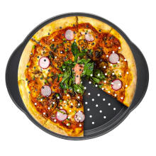 Carbon Steel Pizza Pan, Non-stick Coated Oven-Safe Pizza Tray for Baking Homemade, Frozen & Leftover Pizza Slices, Durable Metal Pizza Sheet