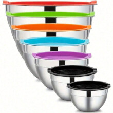 7PCS Stainless Steel Nesting Bowls Set with Airtight Lids & Non-Slip Base, 1.5–7 Qt – Compatible with Thanksgiving & New Year's Eve