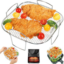 8" Square Air Fryer Rack, Stainless Steel Dehydrator Rack Compatible with Cosori, Instant Vortex, Gourmia, Ninja Foodi Grill & More