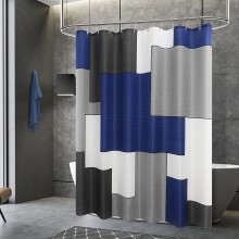 Cortina de chuveiro geométrica azul marinho com ganchos, textura waffle repelente à água, 183 x 183 cm, lavável.