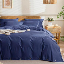 Cotton Duvet Cover Twin Size 6890in + 1 Pillowcase, Navy Blue, 100% Washed Cotton, Button Closure, Breathable & Soft (No Comforter)