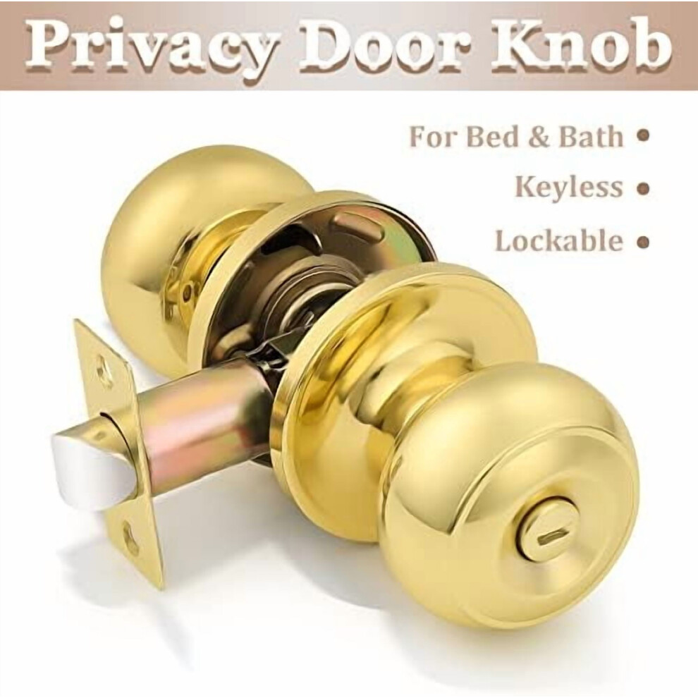 1 Pack Privacy Door Knobs Interior Bedroom Door Handle Polished Brass Round Ball Keyless Lockset 9327961600386