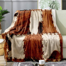 Brown Cow Print Throw Blanket, Patchwork Western Cowhide Design, 60"x80", Soft Fuzzy Plush Fleece – Compatible with Twin Beds, Couch & Sofa
