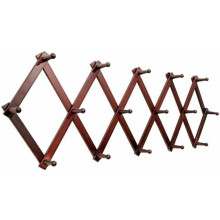 Accordion Wall Hanger with 16 Hooks, Modern Expandable Coat Rack Hat Rack for Wall, Solid Wooden, Cherry Red