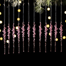 12-Pc Pink Acrylic Icicles Ornament Set for Christmas Tree & Holiday Decor – Compatible with Standard Hooks