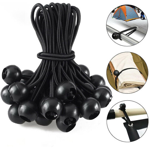 50 buc. cordoane elastice pentru prelată, 15 cm, rezistente, cu bile, negre 2