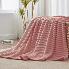 Twin Blanket for Couch & Bed, 300GSM Soft & Warm Fleece Blanket, Decorative and Giftable Striped Dusty Pink Blankets for Women, Men, 60"x80"