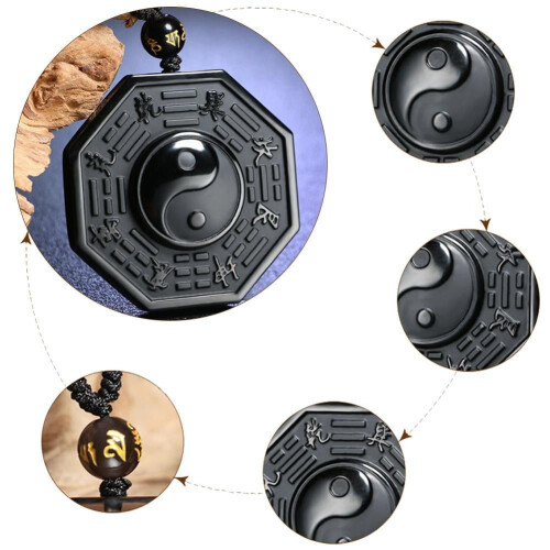 Γυναικείο κολιέ με σκαλιστό οψιδιανό, Yin Yang Ba Gua, κοσμήματα, τυχερό φυλαχτό W8E6 1