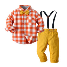 VERUGU Boys' Clothing Sets Newborn Infant Winter Long Sleeve Plaid Print Tops Suspender Trousers Suit Gentleman formal Clothes Two-Piece Set