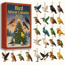 Calendrier de l'Avent Oiseaux 2025, compte à rebours de Noël de 24 jours avec décorations suspendues en acrylique 2D – Cadeau de Noël pour les