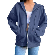 Lightweight Full Zip Hooded Jacket Women Athletic Track Top With Kangaroo Pocket For Running And Gym Workout Essentials Navy XL