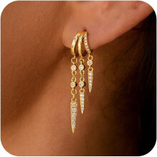 14k Gold Plated Triple Huggie Earrings for Women