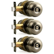 Bed/Bath Keyless Privacy Interior Door Knobs, Antique Brass Door Knobs 3 Pack