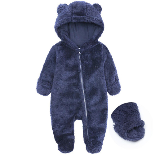 Ολόσωμη φόρμα Baby Bear από φλις με κουκούλα – Μπλε σκούρο χειμερινό snowwear για