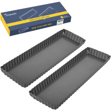 2 Pack Rectangular Tart Pan, Non-Stick Quiche Pan with Loose Bottom, the Fluted Edges on Your Tarts and Quiches,13 7/8 Inch