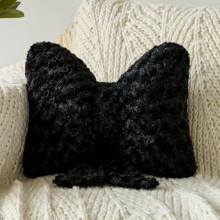 Bow Pillow, Soft Plush Decorative Throw Pillow for Couch/Bed – Bow-Shaped Room Decor (Black, 12")
