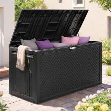 Deck Box for Outdoor, 90Gal Storage Box with Wheels for Pool Accessories, Patio Outdoor Storage Furniture for Garden, Waterproof, Black